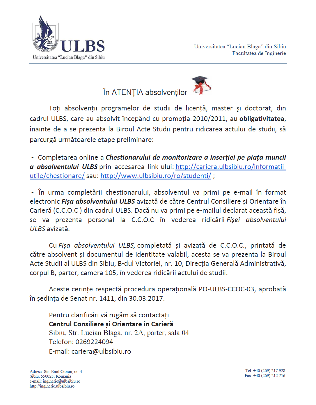 Anunț Act Studii