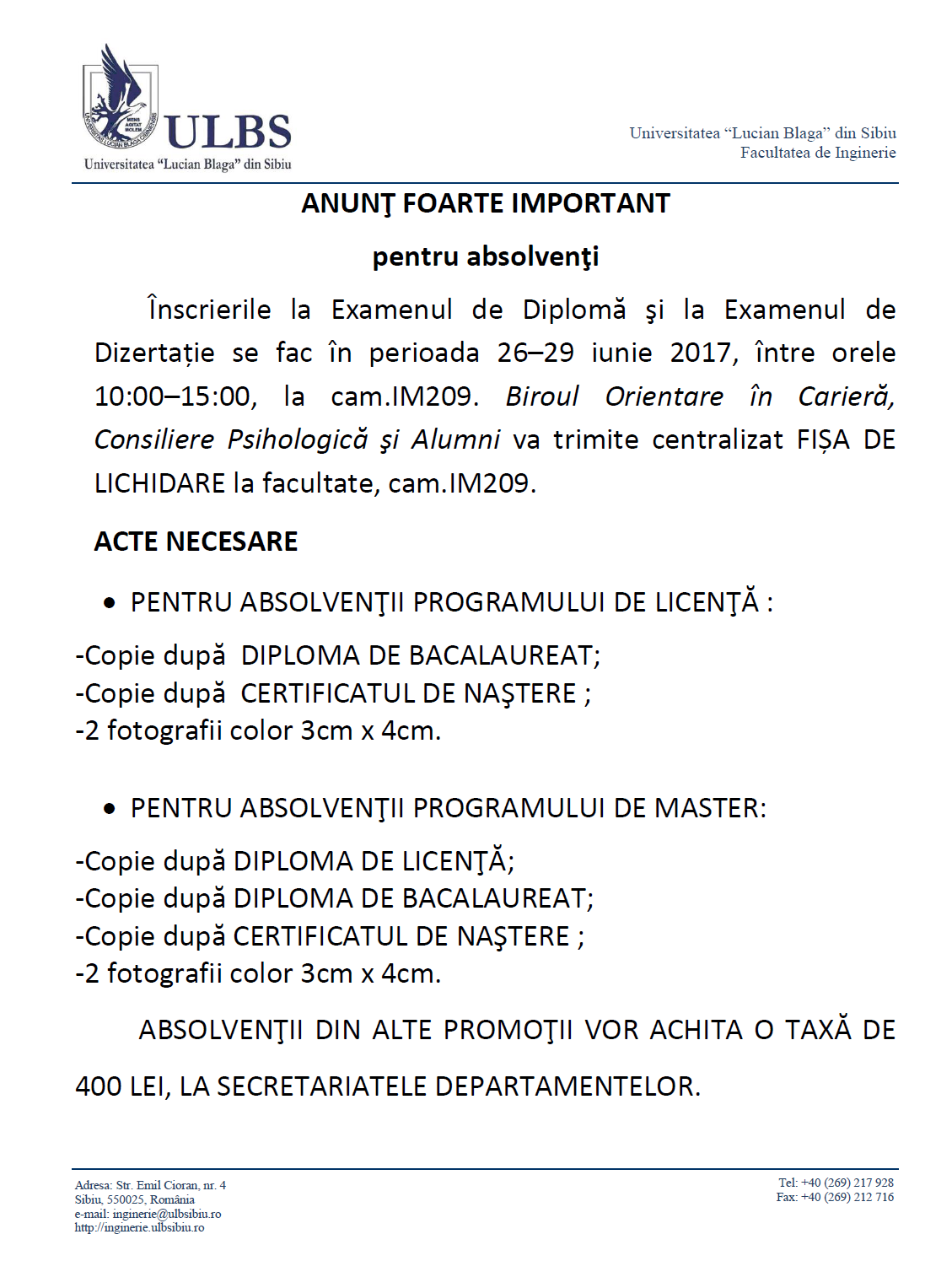 ANUNT Absolventi