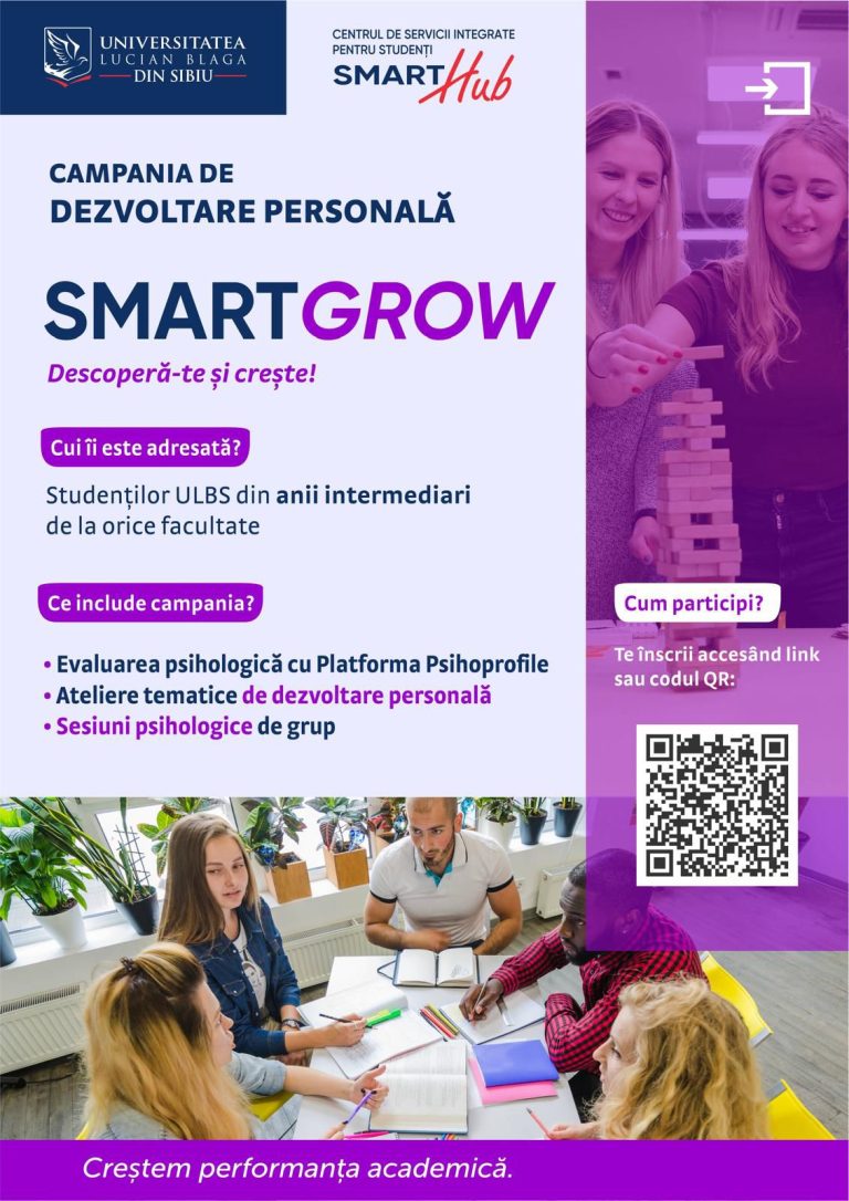 Centrul de Servicii Integrate pentru Studenți SmartHub ULBS lansează noul Program Integrat de Dezvoltare și Orientare în Carieră pentru studenții din anul I: Smart GROW